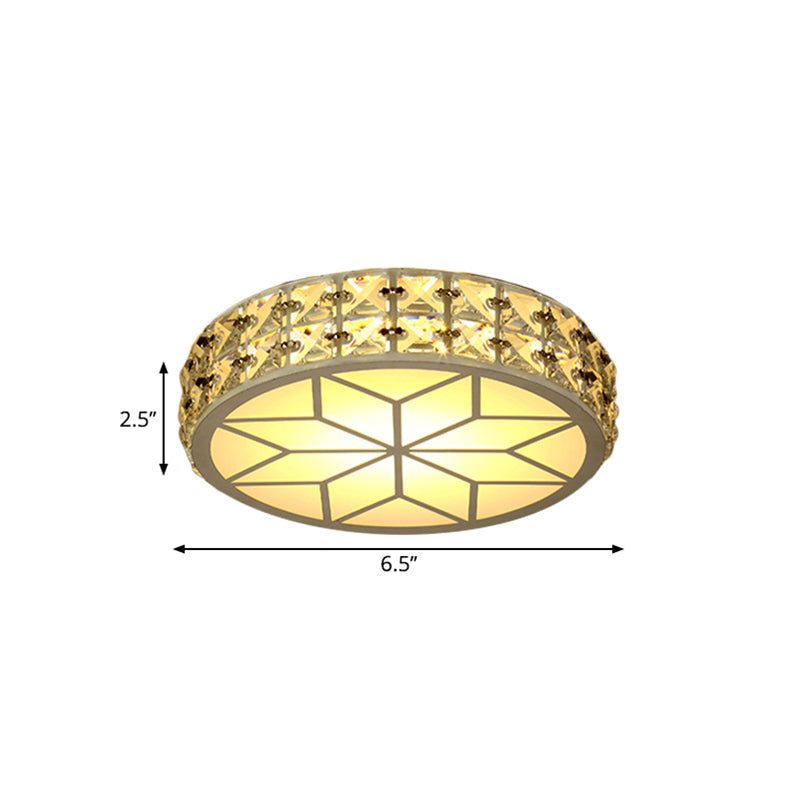 Modern Crystal Block Circle LED Ceiling Light, 6.5"/8.5" Width, Gold Flush Mount Fixture
