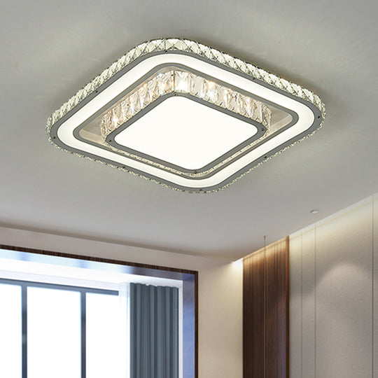 Modern LED Chrome Flush Mount Ceiling Lamp with Crystal Shade