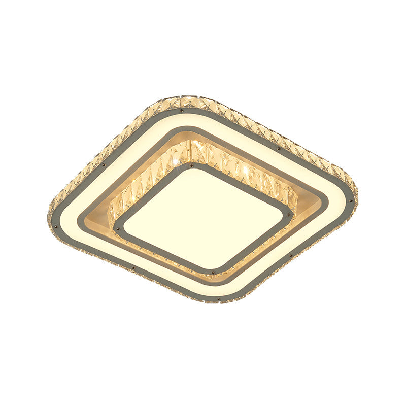 Modern LED Chrome Flush Mount Ceiling Lamp with Crystal Shade