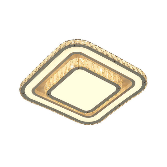 Modern LED Chrome Flush Mount Ceiling Lamp with Crystal Shade