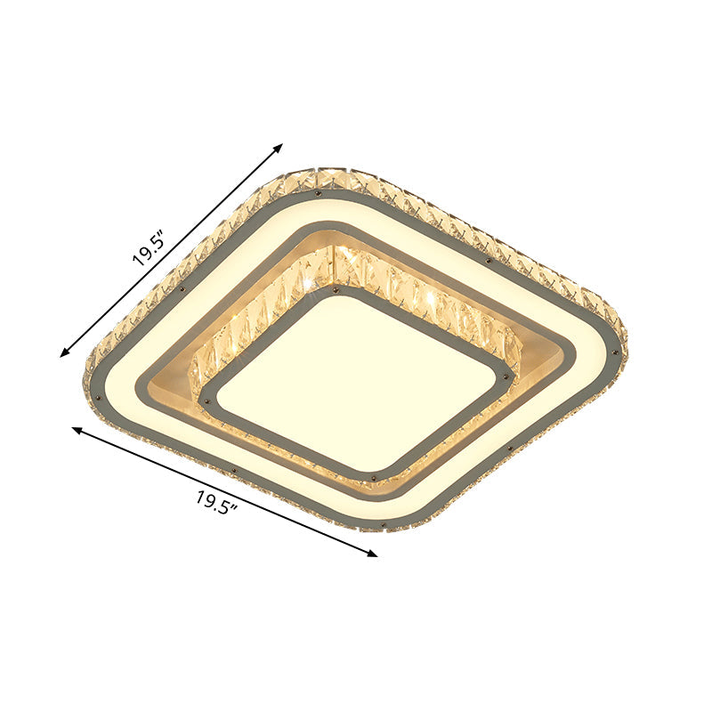 Modern LED Chrome Flush Mount Ceiling Lamp with Crystal Shade