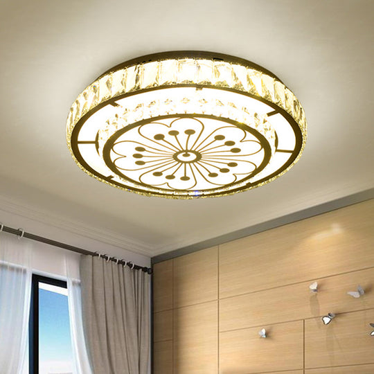 Plafonnier en cristal moderniste : plafonnier rond à LED chromé avec motif floral