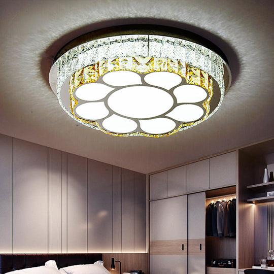 Modern LED Chrome Ceiling Light with Crystal Block Shade for Bedroom