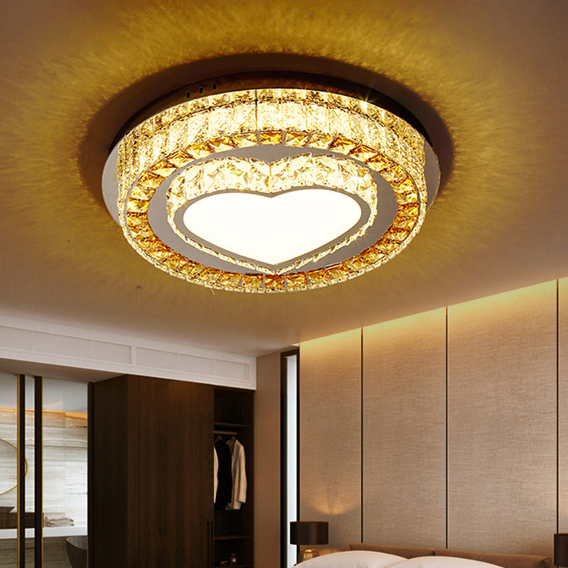 Modern LED Chrome Ceiling Light with Crystal Block Shade for Bedroom