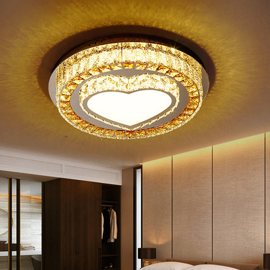 Modern LED Chrome Ceiling Light with Crystal Block Shade for Bedroom
