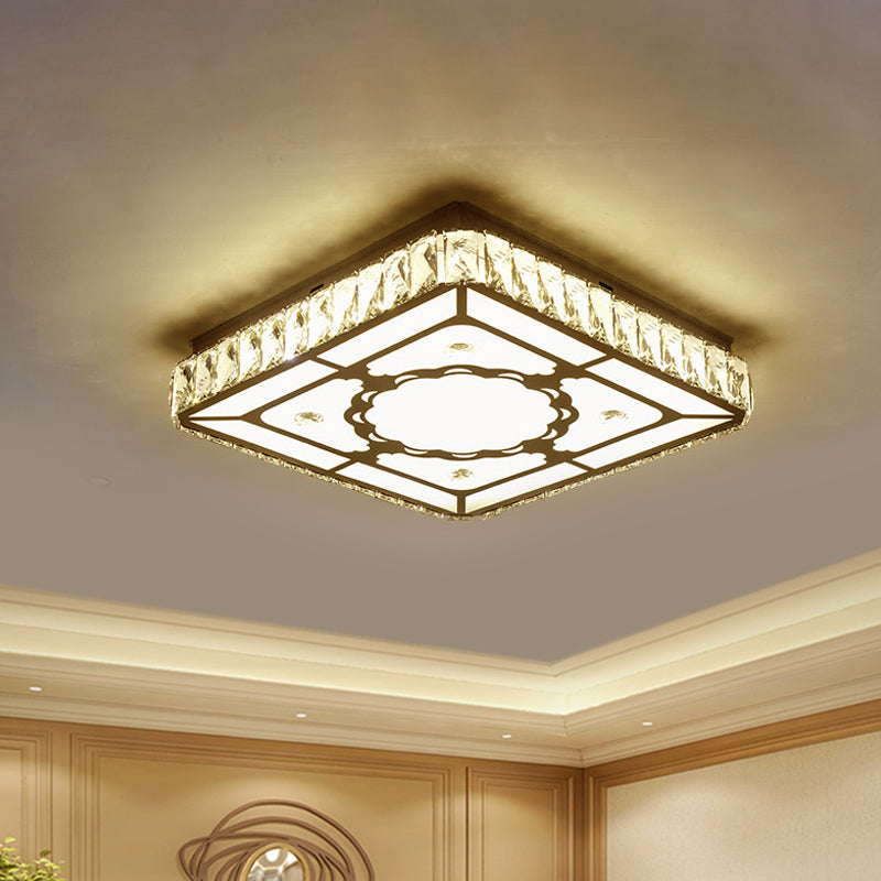 Chrome LED Crystal Block Ceiling Flush Lamp for Modern Living Room