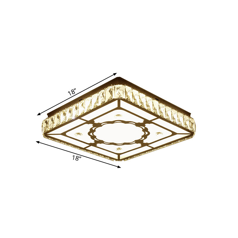Chrome LED Crystal Block Ceiling Flush Lamp for Modern Living Room