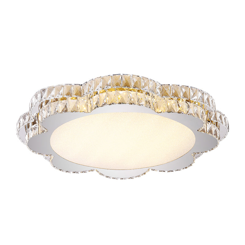 Modern Clear Crystal Flower/Octagon Led Flushmount Ceiling Lamp Minimalistic Stainless-Steel Design