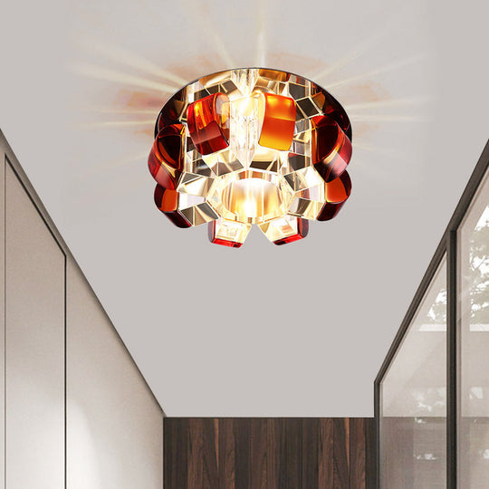 Modern LED Flushmount Flower Flush Light Fixture for Living Room - Tan Crystal