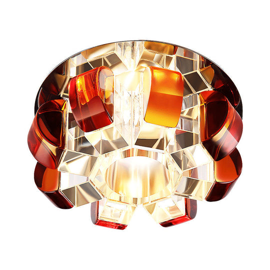 Modern Led Flushmount Flower Flush Light Fixture For Living Room - Tan Crystal