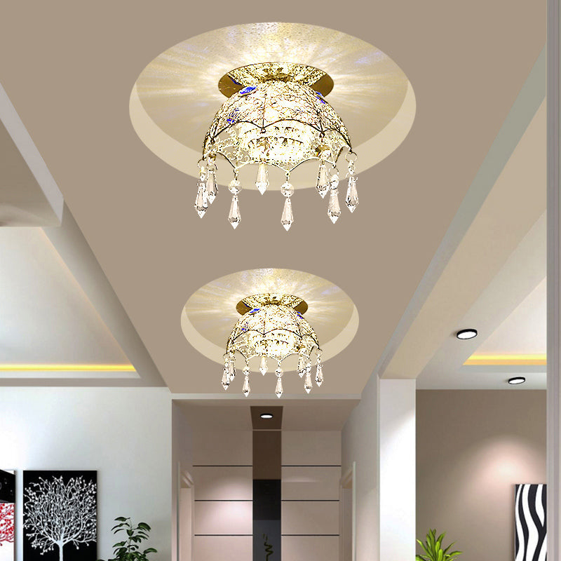 Modern LED Ceiling Lamp with Crystal Shade – Chrome Scalloped Dome Flush Mount Light in Warm/White Light