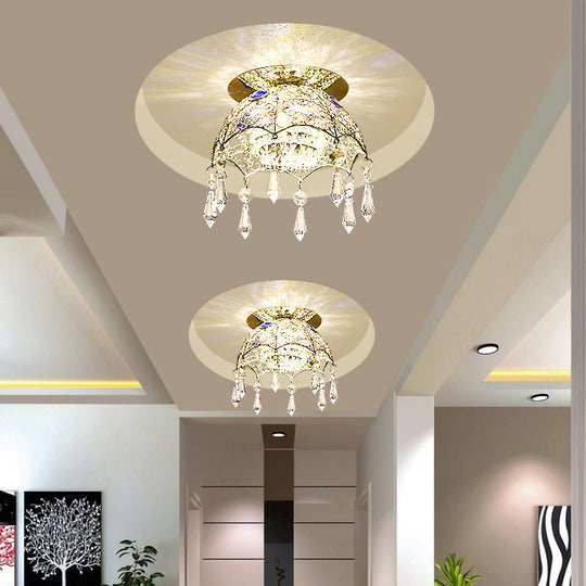 Modern LED Ceiling Lamp with Crystal Shade – Chrome Scalloped Dome Flush Mount Light in Warm/White Light