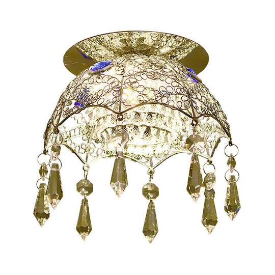 Modern LED Ceiling Lamp with Crystal Shade – Chrome Scalloped Dome Flush Mount Light in Warm/White Light