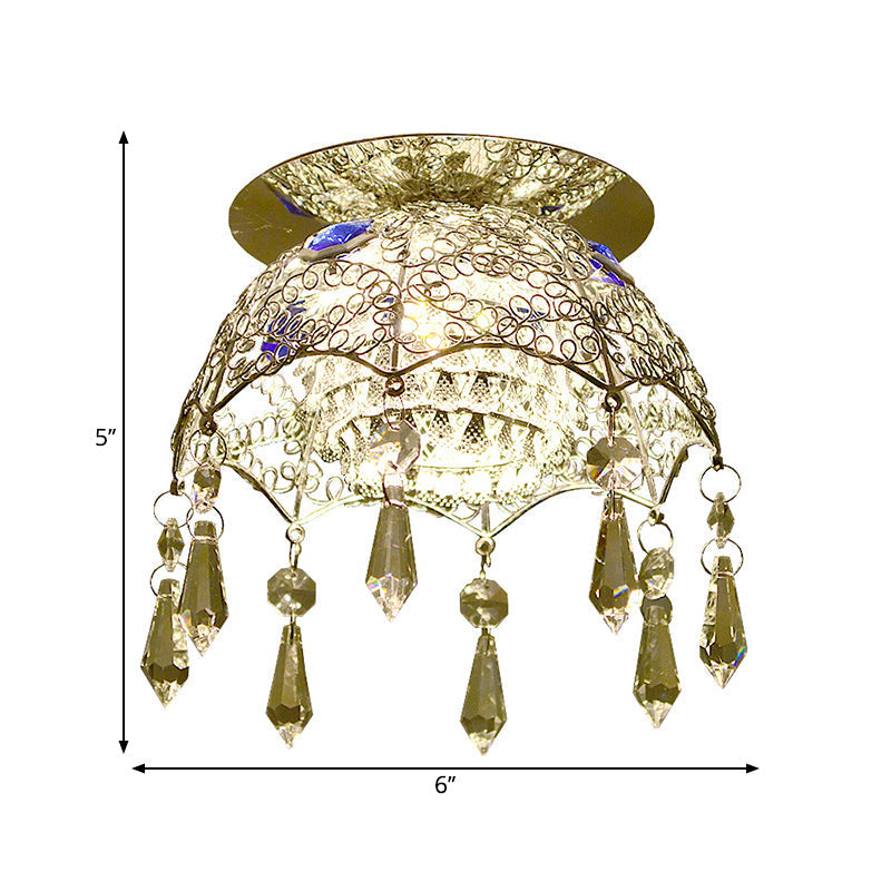 Modern LED Ceiling Lamp with Crystal Shade – Chrome Scalloped Dome Flush Mount Light in Warm/White Light