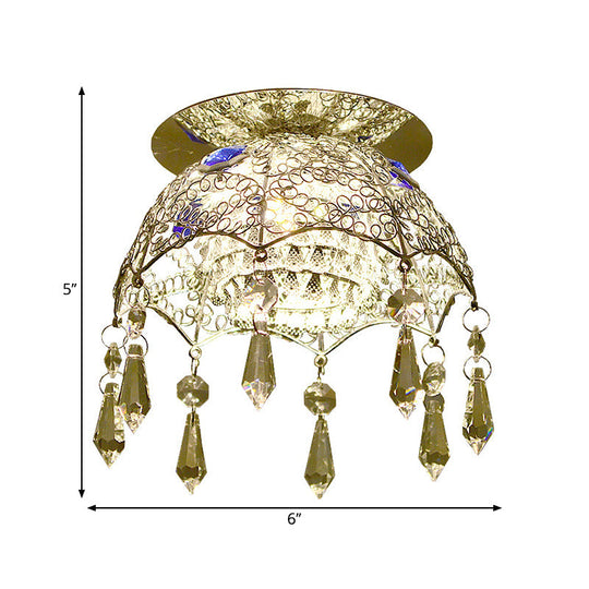 Modern LED Ceiling Lamp with Crystal Shade – Chrome Scalloped Dome Flush Mount Light in Warm/White Light