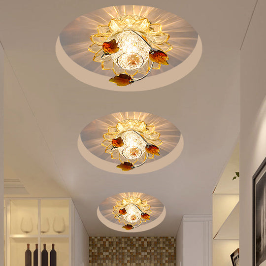 Modern Globe Flush Mount Ceiling Light with Crystal Maple Leaf Deco - Blue/Tan, Warm/White Light - 1 Bulb, Metal Fixture