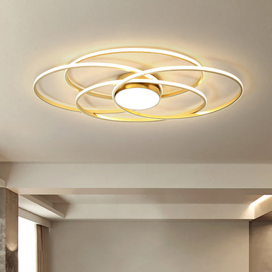 Contemporary Gold Metal Flush Mount Led Ceiling Light With Circle Ring Design - Warm/White For