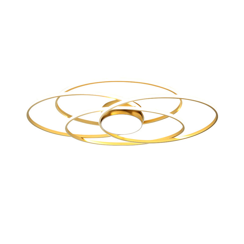 Contemporary Gold Metal Flush Mount Led Ceiling Light With Circle Ring Design - Warm/White For