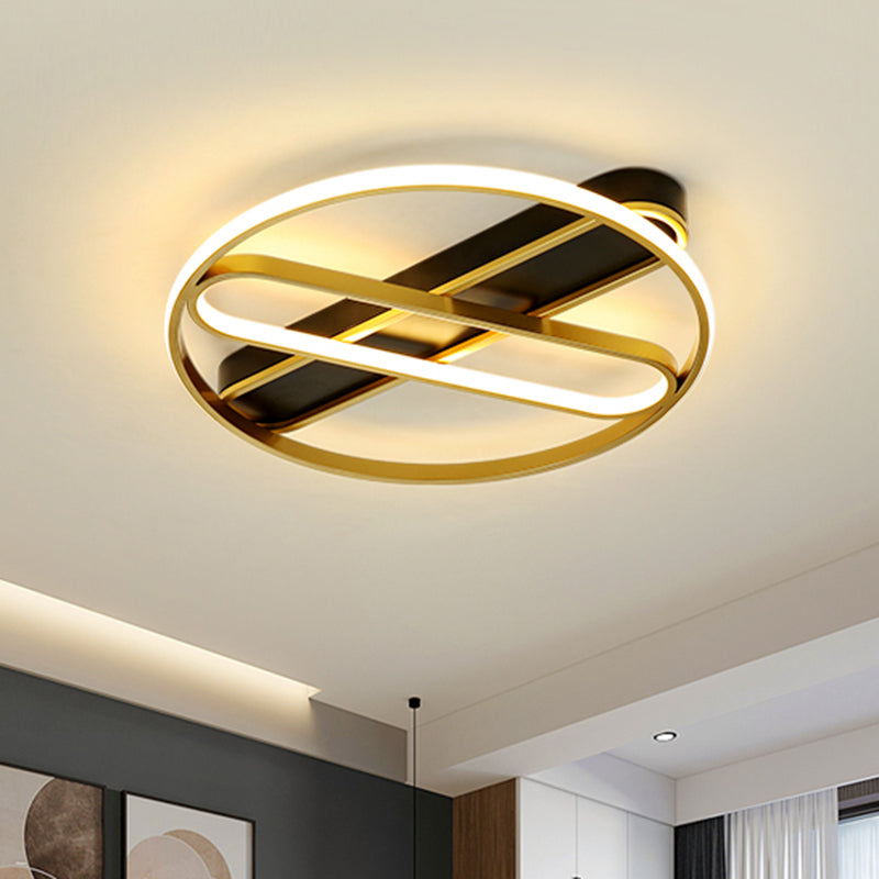 Gold Metal LED Flush Mount Ceiling Light Fixture with Modern Inner Oval Design, 16.5"/20.5" Width