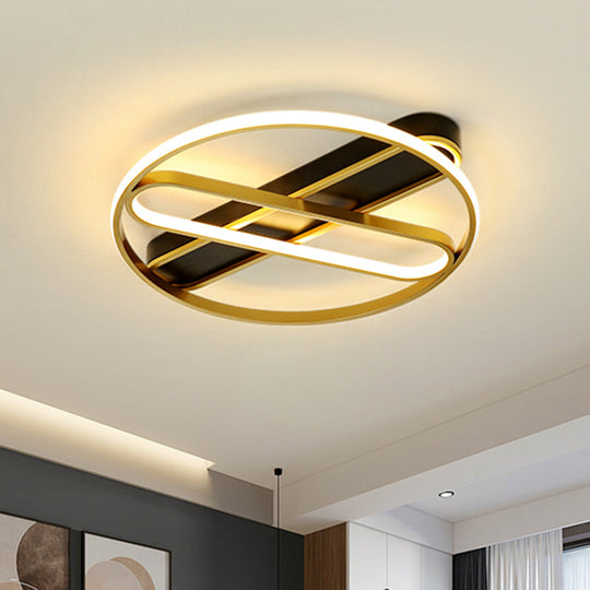 Gold Metal LED Flush Mount Ceiling Light Fixture with Modern Inner Oval Design, 16.5"/20.5" Width