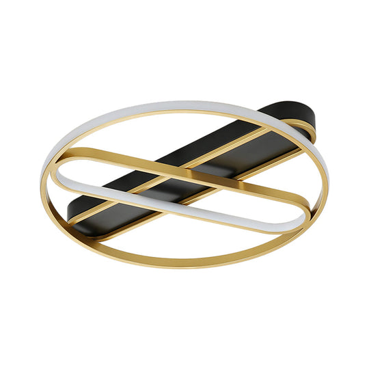 Gold Metal Led Flush Mount Ceiling Light Fixture With Modern Inner Oval Design 16.5/20.5 Width