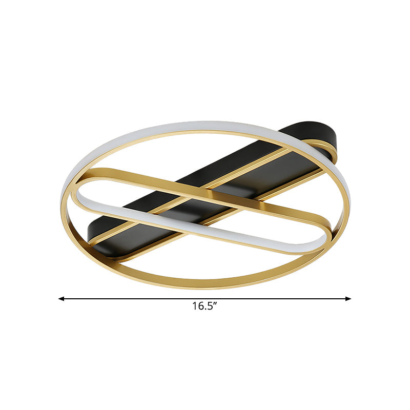 Gold Metal LED Flush Mount Ceiling Light Fixture with Modern Inner Oval Design, 16.5"/20.5" Width