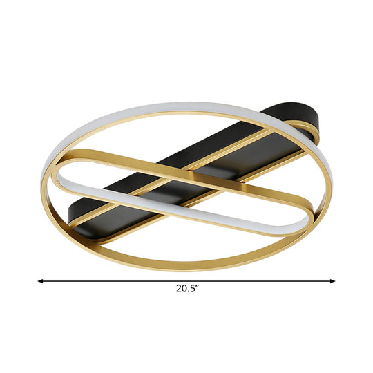 Gold Metal LED Flush Mount Ceiling Light Fixture with Modern Inner Oval Design, 16.5"/20.5" Width