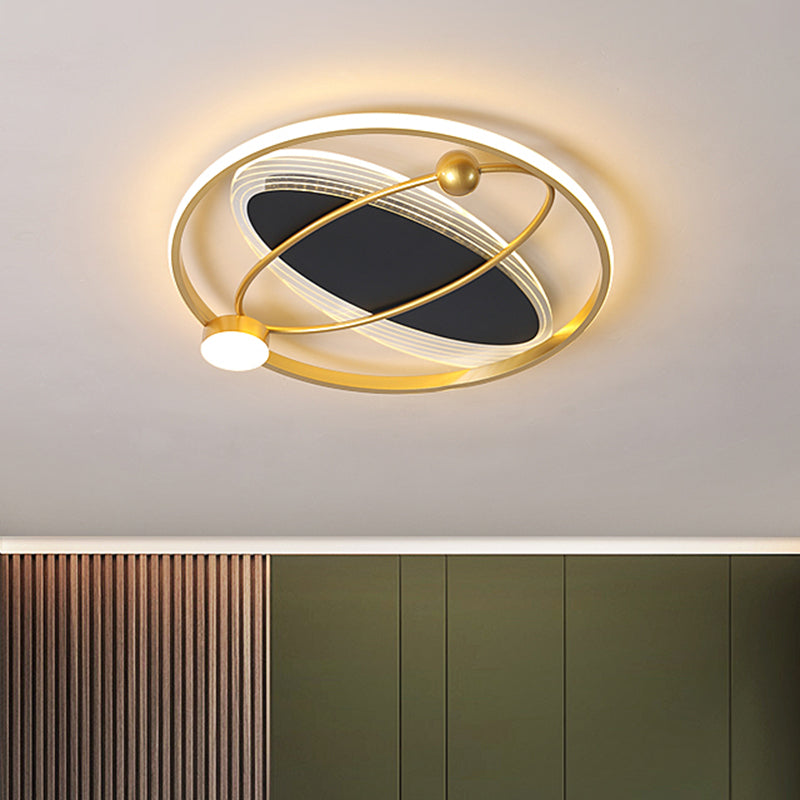 Gold Circle LED Flush Mount Ceiling Lamp with Inner Oval Design - Simplicity Collection