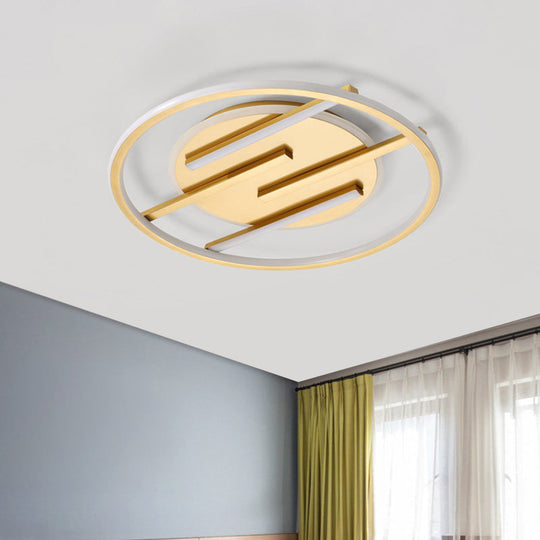 Gold LED Bedroom Ceiling Lamp: Simplicity Circle Flush Light Fixture - Aluminum, 16.5"/20.5" Width