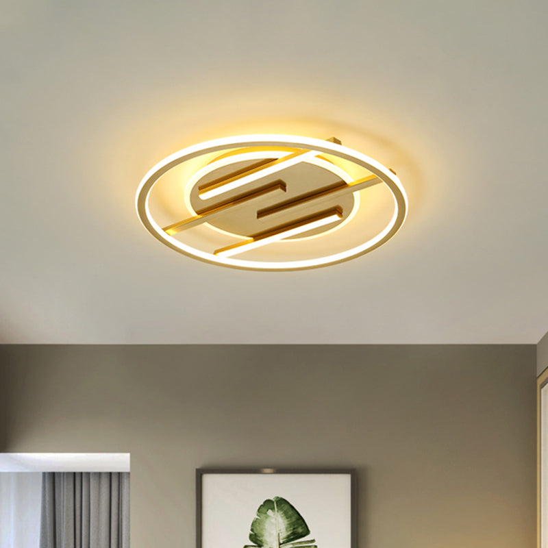 Gold LED Bedroom Ceiling Lamp: Simplicity Circle Flush Light Fixture - Aluminum, 16.5"/20.5" Width