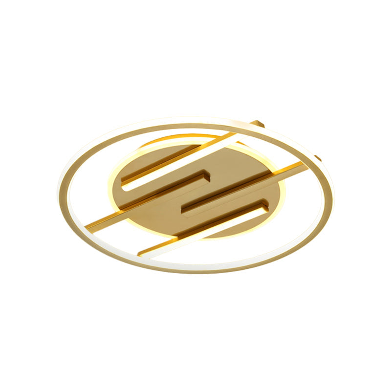 Gold LED Bedroom Ceiling Lamp: Simplicity Circle Flush Light Fixture - Aluminum, 16.5"/20.5" Width