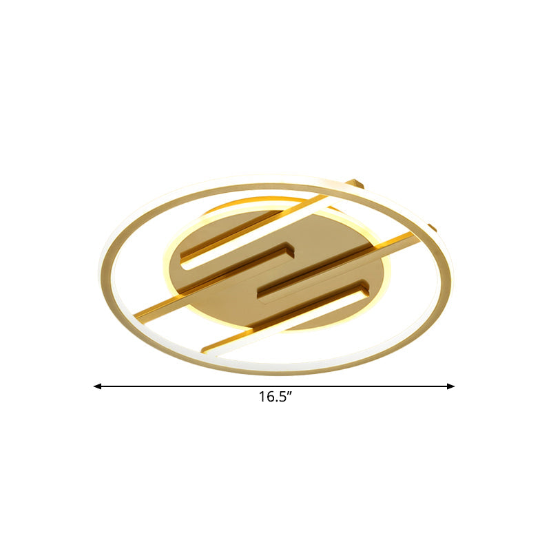 Gold LED Bedroom Ceiling Lamp: Simplicity Circle Flush Light Fixture - Aluminum, 16.5"/20.5" Width