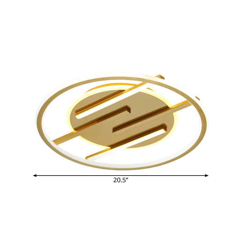 Gold LED Bedroom Ceiling Lamp: Simplicity Circle Flush Light Fixture - Aluminum, 16.5"/20.5" Width