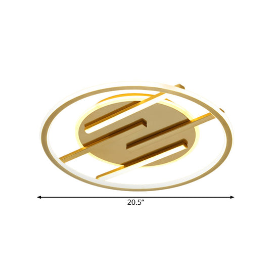 Gold Led Bedroom Ceiling Lamp: Simplicity Circle Flush Light Fixture - Aluminum 16.5/20.5 Width