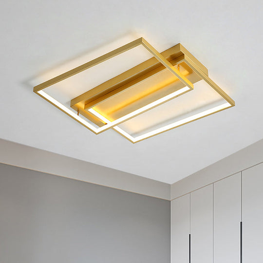 Modern Rectangle Metal Flush Mount Light Fixture - 16.5"/20.5" W LED Gold Ceiling Lamp for Bedroom