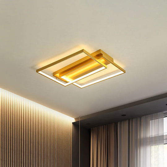 Modern Rectangle Metal Flush Mount Light Fixture - 16.5"/20.5" W LED Gold Ceiling Lamp for Bedroom