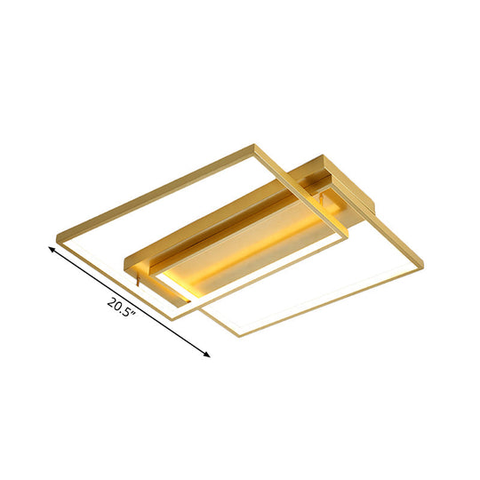 Modern Rectangle Metal Flush Mount Light Fixture - 16.5/20.5 W Led Gold Ceiling Lamp For Bedroom