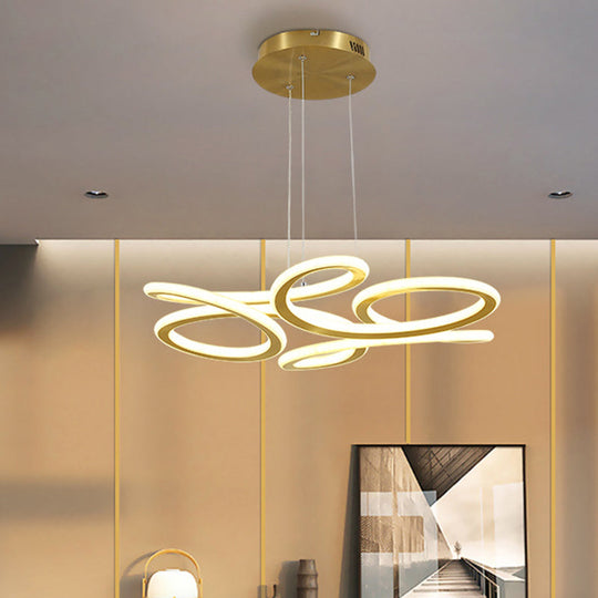 Lustre LED moderne doré avec abat-jour en aluminium à lumière chaude/blanche