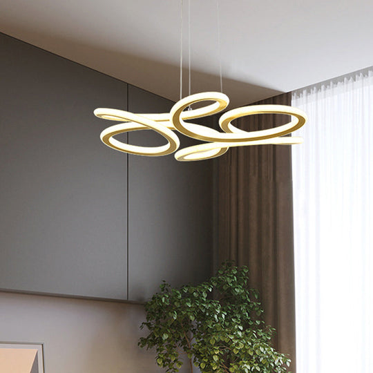 Lustre LED moderne doré avec abat-jour en aluminium à lumière chaude/blanche