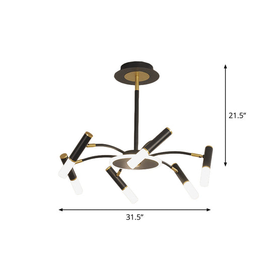 Metallic Tube Hanging Chandelier - Retro 6/8/10-Head Black-Gold - Warm/White Suspension Lighting