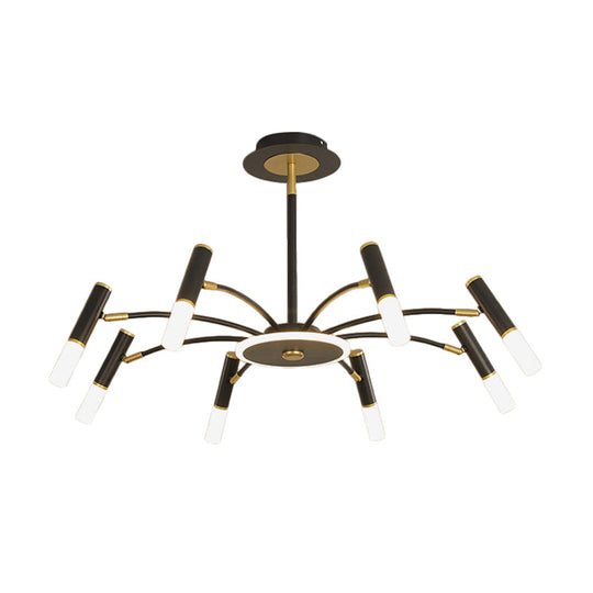 Metallic Tube Hanging Chandelier - Retro 6/8/10-Head Black-Gold - Warm/White Suspension Lighting