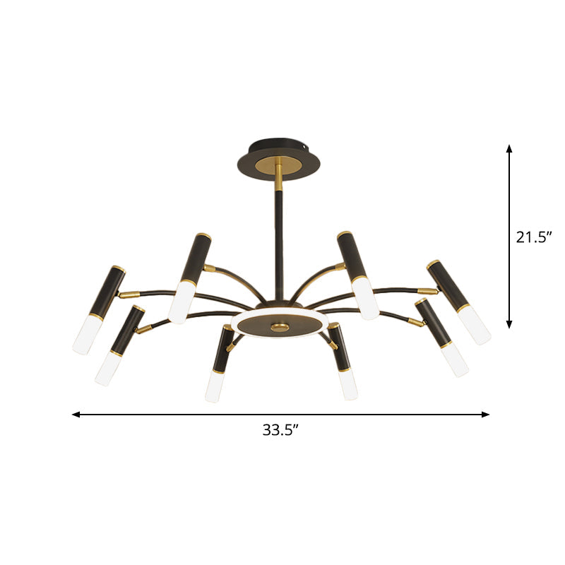 Retro Tube Metallic Chandelier - Black-Gold Suspension Lighting Warm/White Light (6/8/10 Heads)