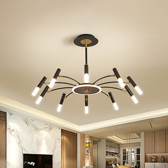 Retro Tube Metallic Chandelier - Black-Gold Suspension Lighting Warm/White Light (6/8/10 Heads) 10 /