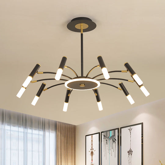 Metallic Tube Hanging Chandelier - Retro 6/8/10-Head Black-Gold - Warm/White Suspension Lighting