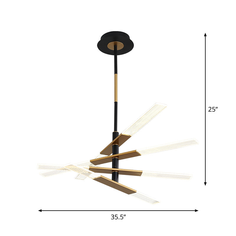 Modern Linear Bedroom Pendant Lighting Black-Gold Chandelier Lamp With Acrylic Shades - 31.5/35.5