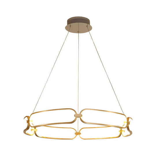 Minimalist Metallic LED Chandelier for Ceiling with Circular Design - Gold Finish, Warm/White Light