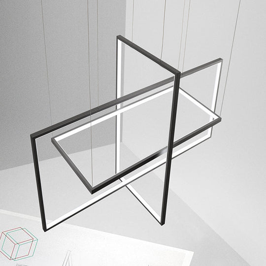 Modern Metal Led Chandelier: Rectangle Frames Black/White Finish Warm/White Light