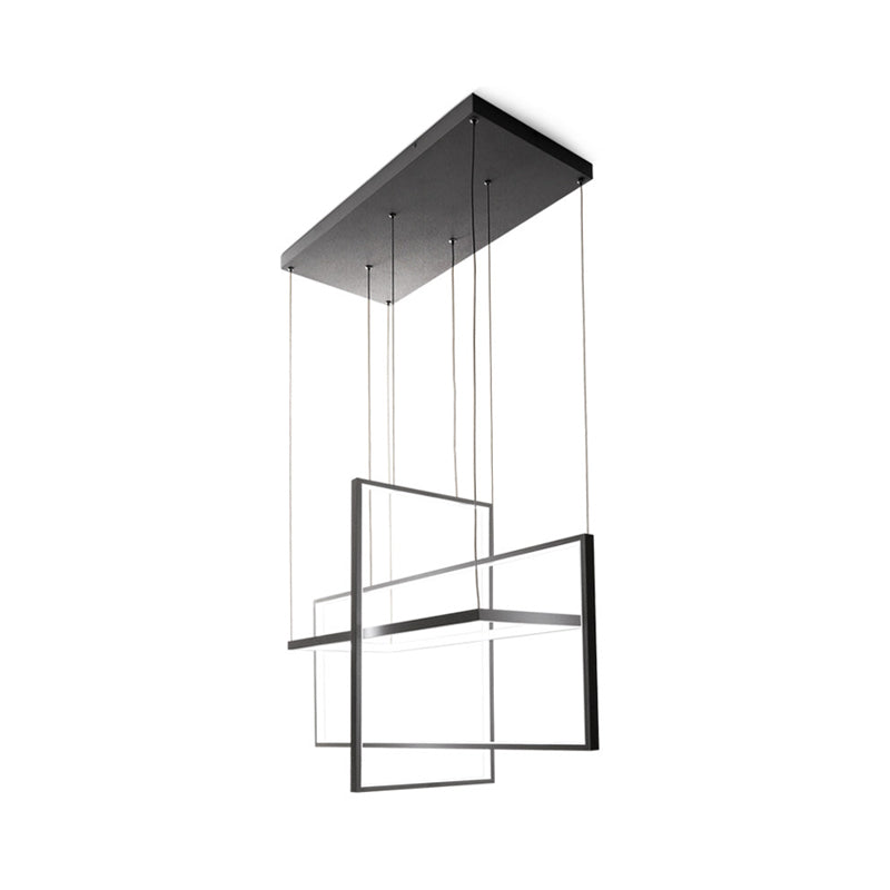 Modern LED Chandelier: Metal Rectangle Frames, Black/White Suspension, Warm/White Light
