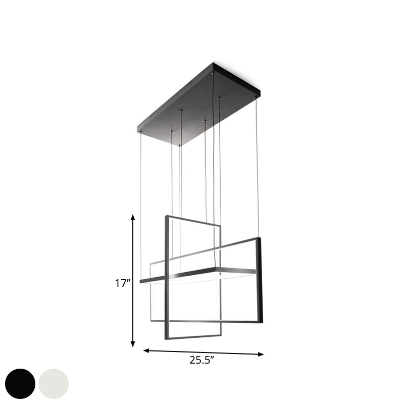 Modern LED Chandelier: Metal Rectangle Frames, Black/White Suspension, Warm/White Light