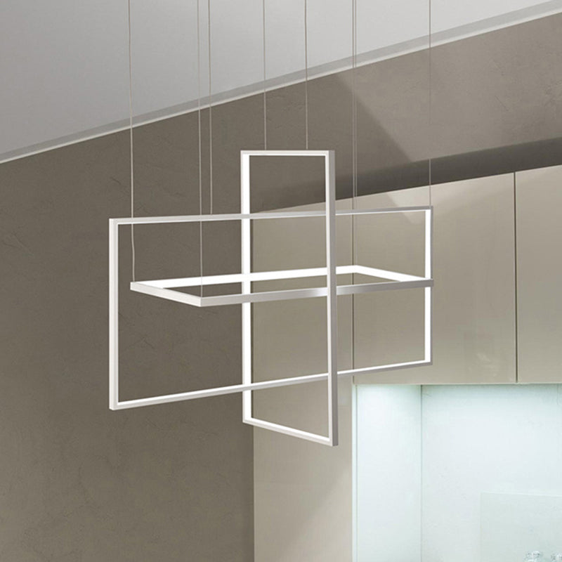 Modern LED Chandelier: Metal Rectangle Frames, Black/White Suspension, Warm/White Light